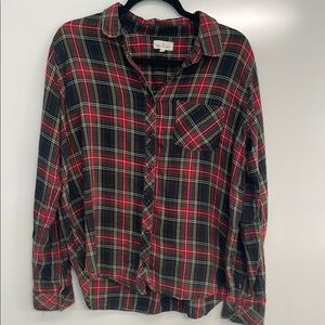 Thread and supply, red, navy and green tartan plaid, button-down, size large